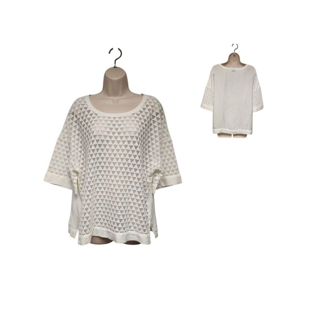 Stylus Round Neck Off White Short Sleeve Blouse Size XL
